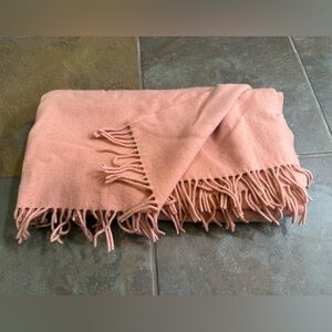 SOLD Ann Taylor Vintage Soft Pink Lambswool  Fringe Large Scarf Made In England